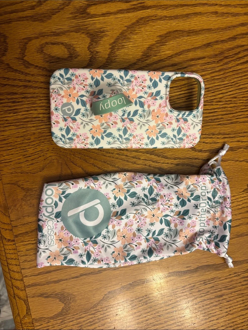Loopy Case Mint Green Phone Case with Floral Drawstring Pouch